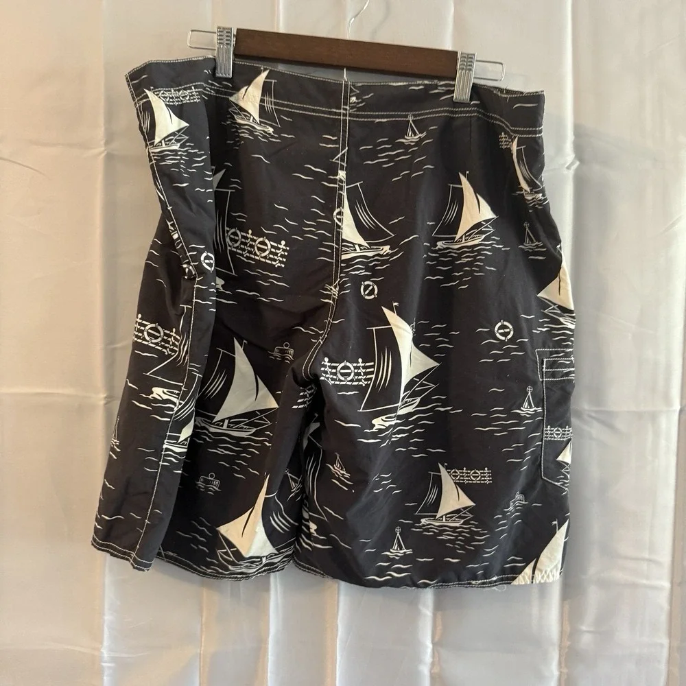 Ralph Lauren Polo Mens 36 Navy Nautical Swim Trunks Board Shorts‎ Sailboats Surf